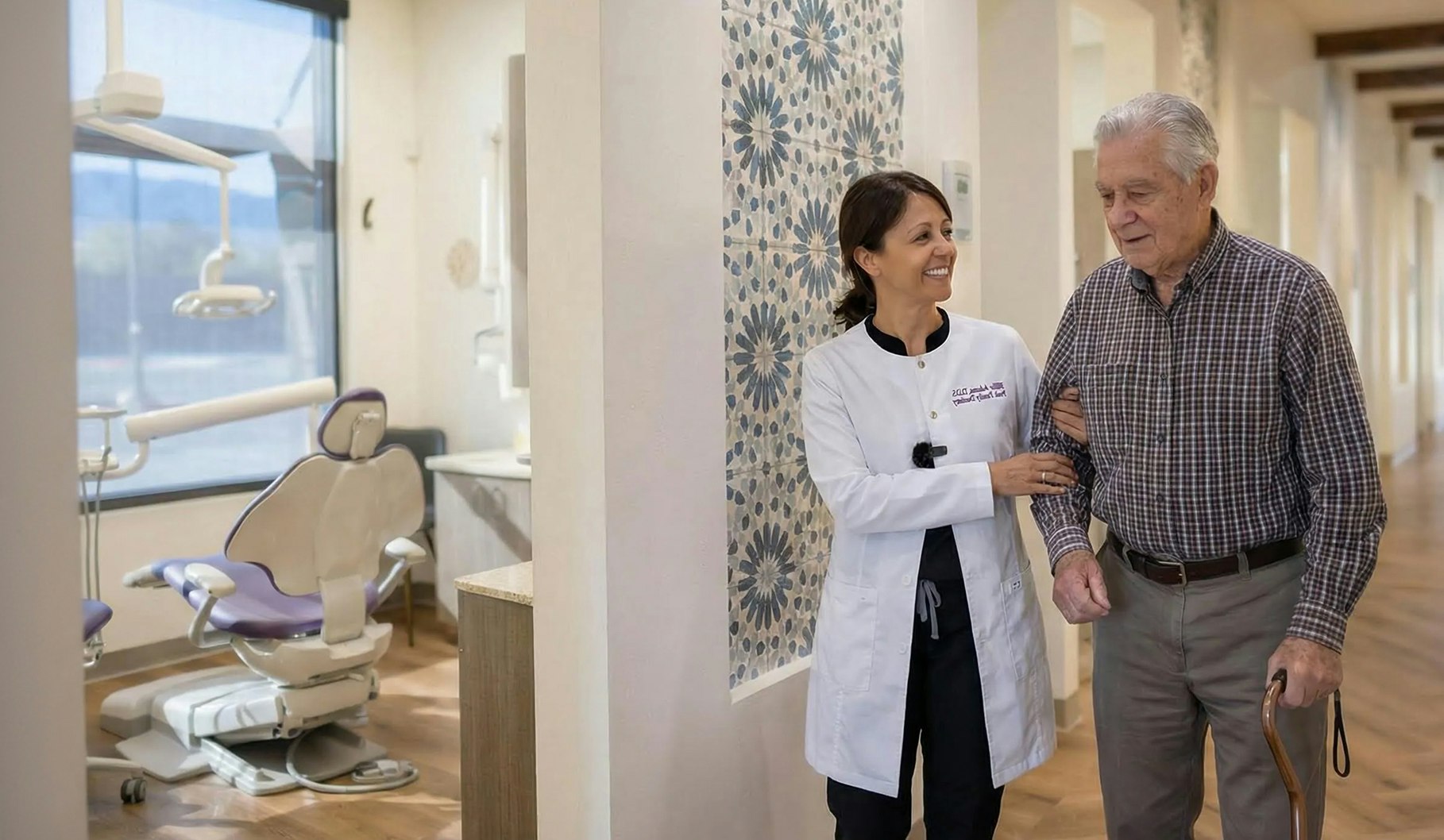 Dr. Adams walking with a patient